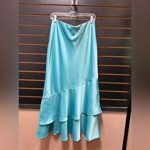 Banana Republic Teal Satin Asymmetrical Midi Skirt NWT Size M